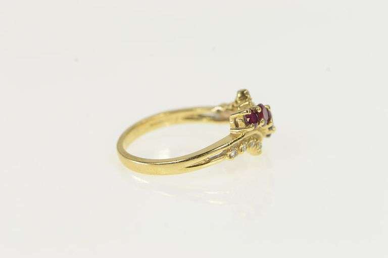 14K Yellow Gold Wavy Natural Ruby Diamond Statement Band Ring