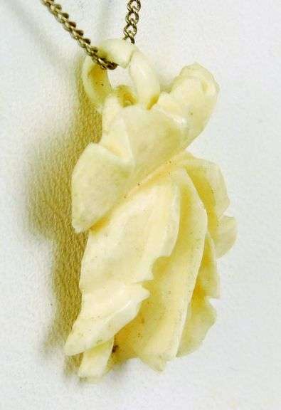 Vintage Carved Bone Orchid Pendant & Sterling Chain