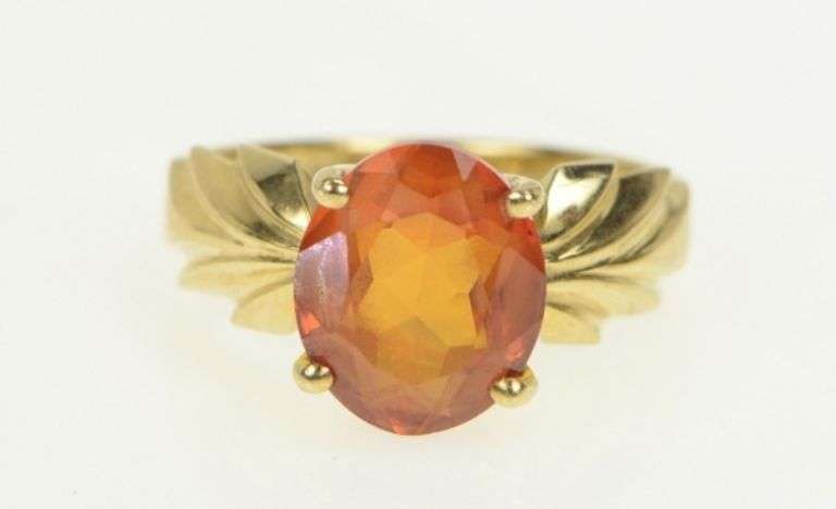 10K Yellow Gold Syn. Mexican Fire Opal Vintage Statement Ring