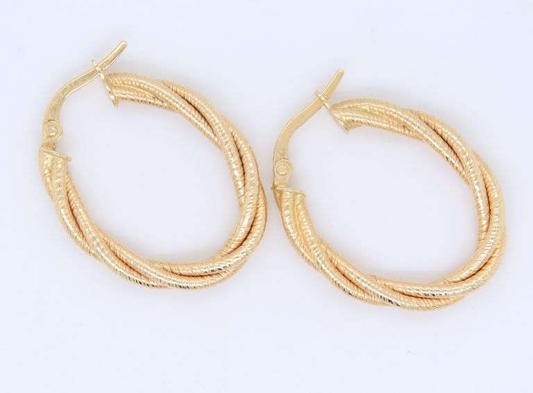 Gorgeous Yellow Gold Oval Twisted Hoop Earrings