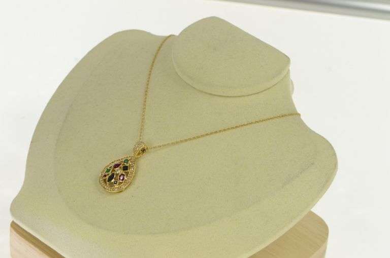 14K Yellow Gold Ctw Emerald Ruby Sapphire Diamond Pendant