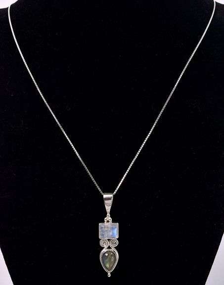 Moonstone and Labradorite Pendant Necklace In Sterling Silver