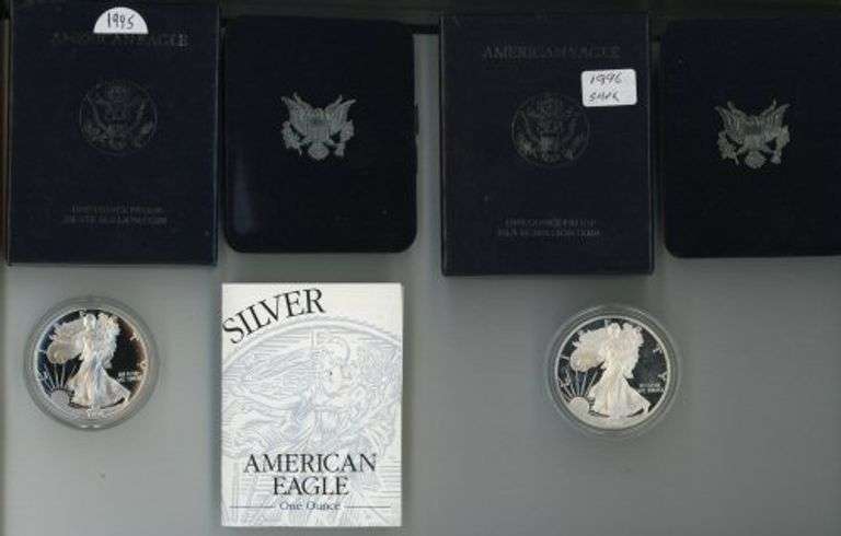 2 Better Date Proof $1 American Silver Eagles: 1995 & 1996 in Box/COA