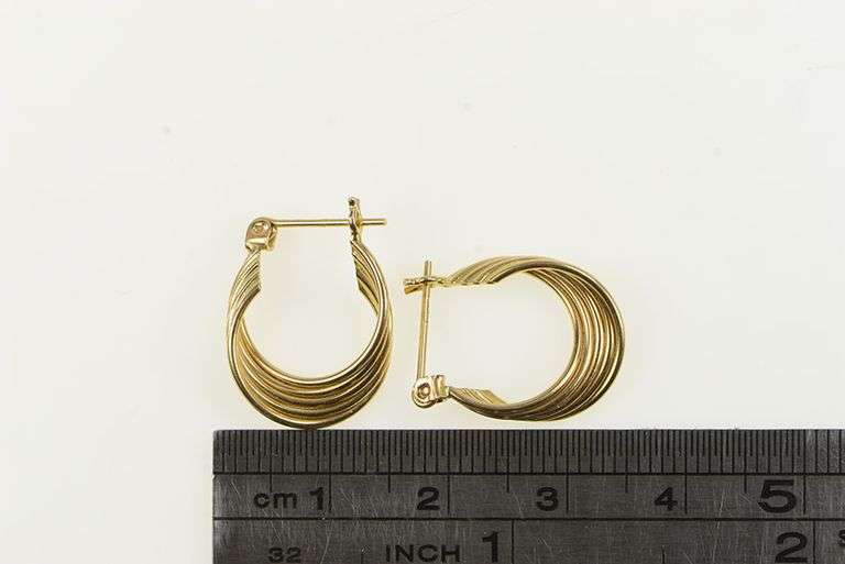 14K Yellow Gold 18.1mm Twist Design Vintage Statement Hoop Earrings