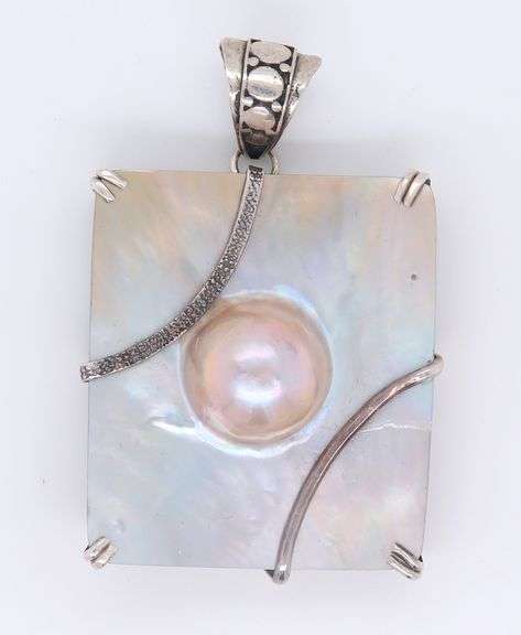 Vintage 925 Sterling Silver Square Pearl Pendant