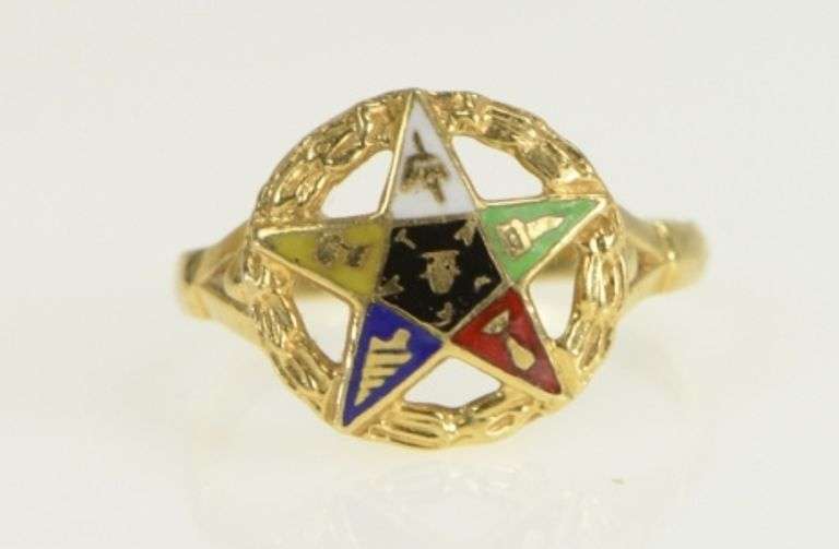 14K Yellow Gold Enamel Order of the Eastern Star Signet Ring