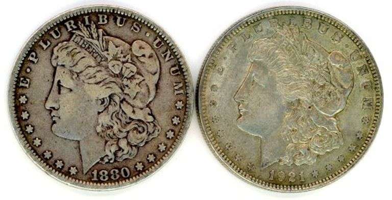 2 Different Morgan Silver Dollars: 1880 & 1921