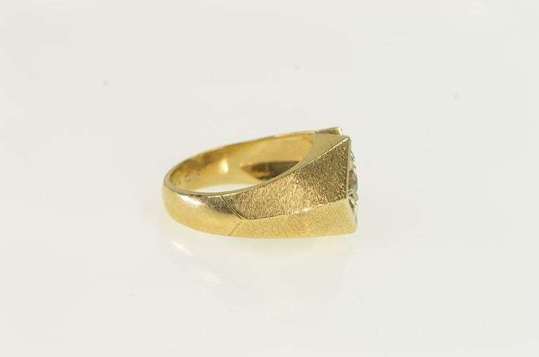14K Yellow Gold Squared Diamond Vintage Geometric Statement Ring