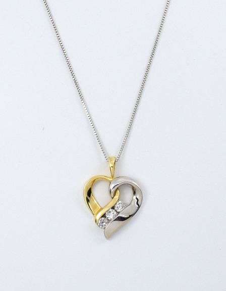 Sweet Bi-Color Diamond Heart on Necklace
