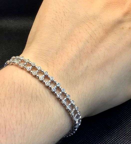 GORGEOUS AND STYLISH 14K WHITE GOLD TWO ROW DIAMOND BRACELET