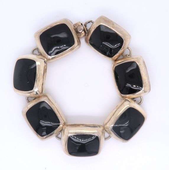Vintage 925 Sterling Silver Mexico Black onyx Bracelet