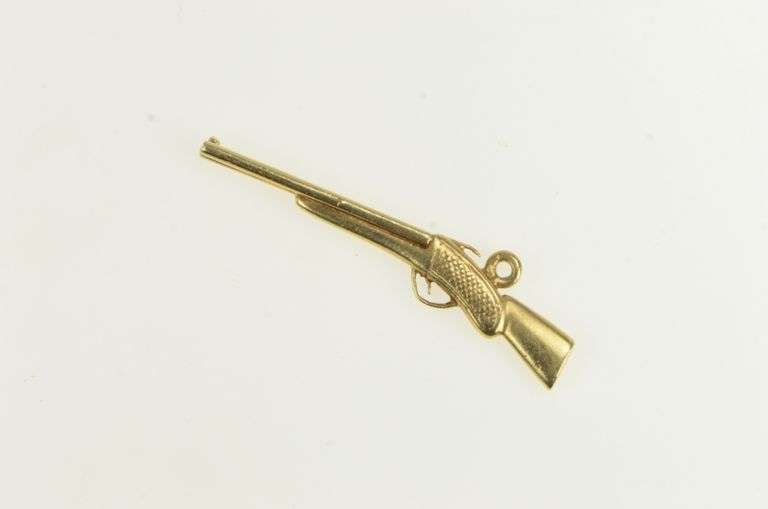 14K Yellow Gold 3D Double Barrel Shotgun Vintage Gun Charm/Pendant