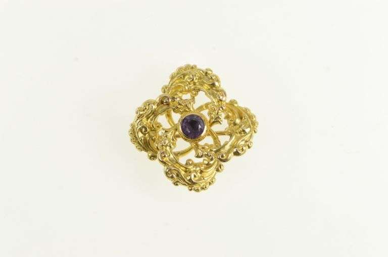 14K Yellow Gold Victorian Amethyst Spiral Knot Statement Pin/Brooch