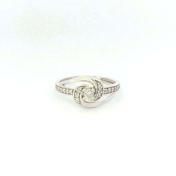 10K White Gold Diamond Swirl Design Promise Engagement Ring