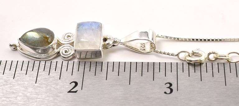 Moonstone and Labradorite Pendant Necklace In Sterling Silver