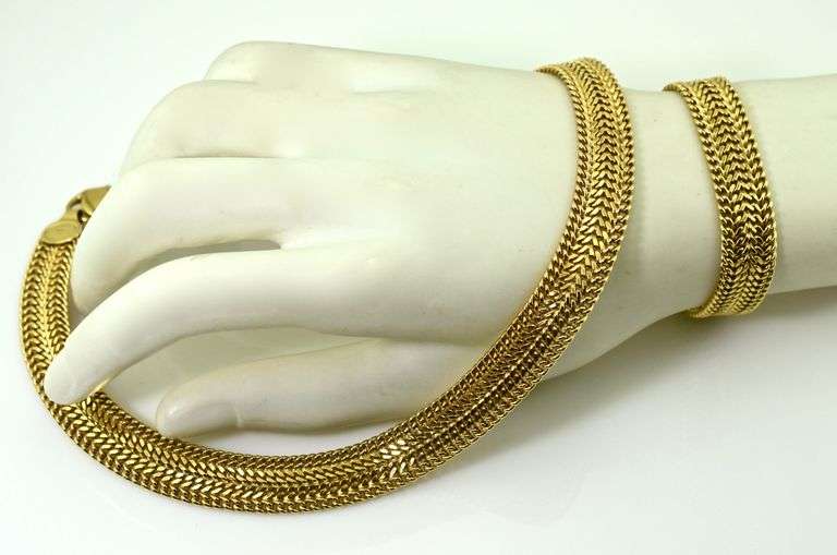 Elegant Wide Woven Arrow Link 14K Set