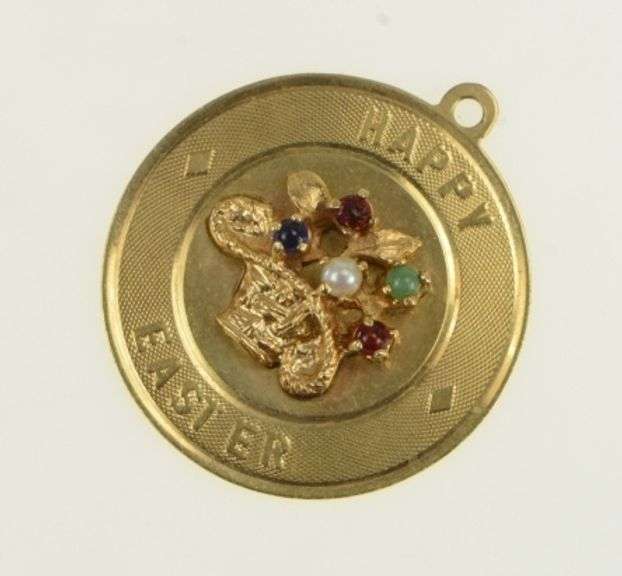 14K Yellow Gold Easter Basket Retro Bouquet Holiday Charm/Pendant