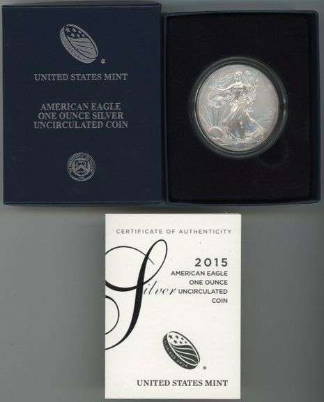 7 Superb Gem BU 2015 $1 American Silver Eagles in box/COA