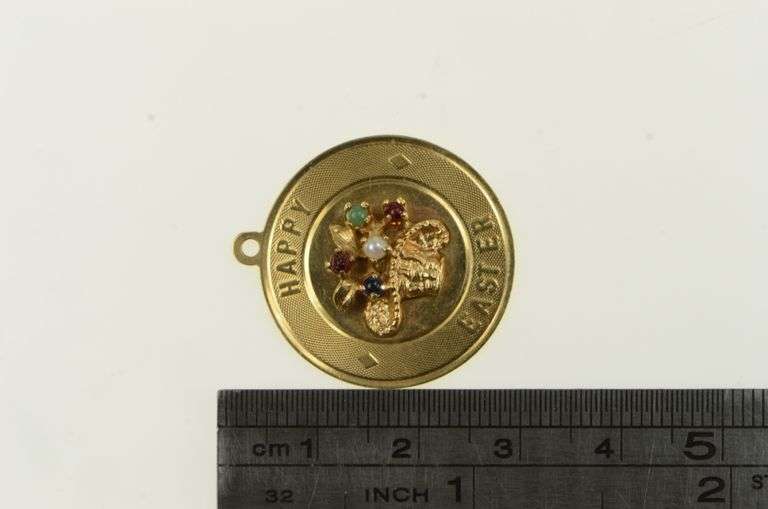 14K Yellow Gold Easter Basket Retro Bouquet Holiday Charm/Pendant