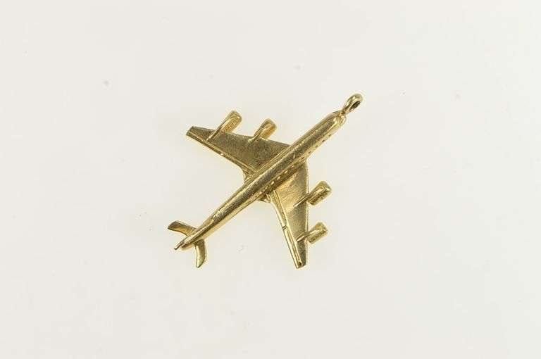 14K Yellow Gold 3D Airplane Plane Jet Airliner Travel Charm/Pendant