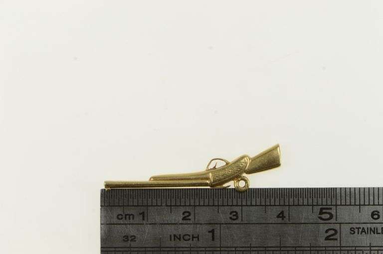 14K Yellow Gold 3D Double Barrel Shotgun Vintage Gun Charm/Pendant