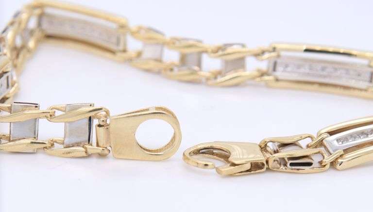 Incredible 2 Tone Gold Diamond Fancy Link Station Bracelet