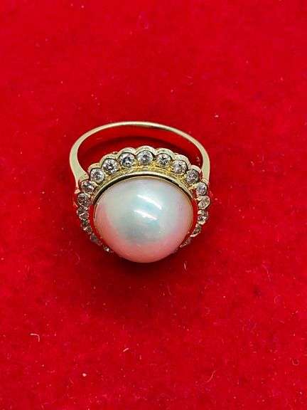 14k gold diamond and pearl ring