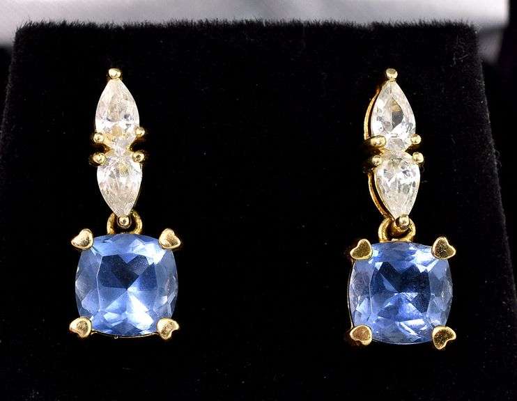 Vermeil Purple Gemstone and CZ Dangle Earrings in Sterling Silver