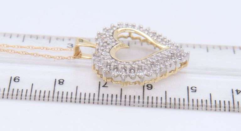 Sparkling Yellow Gold Double Halo Diamond Heart Shaped Pendant on Chain