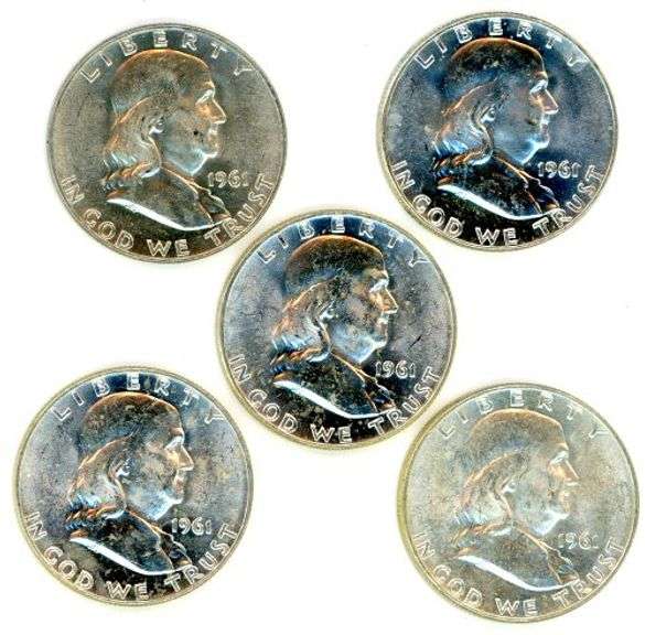 5 BU Franklin Half Dollars from 1961-D