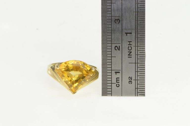 14K Yellow Gold Shield Cut Citrine Vintage Ornate Statement Ring