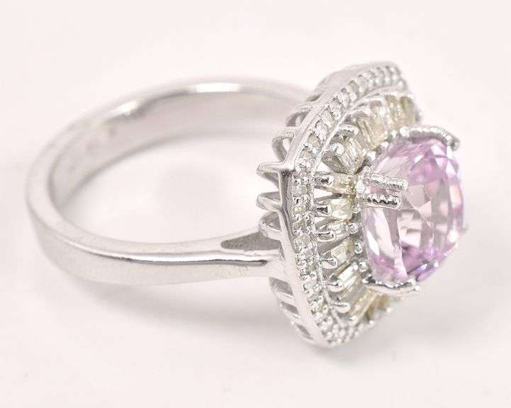 Incredible 3.35CTS Kunzite & 1.50CTW Diamond Ring in Sterling Silver