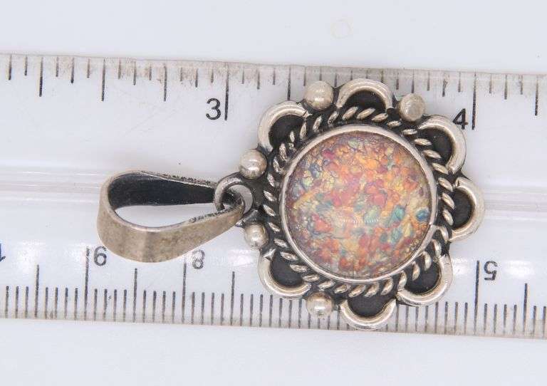 Vintage 925 Sterling Silver Mexico Signed Gemstone Pendant