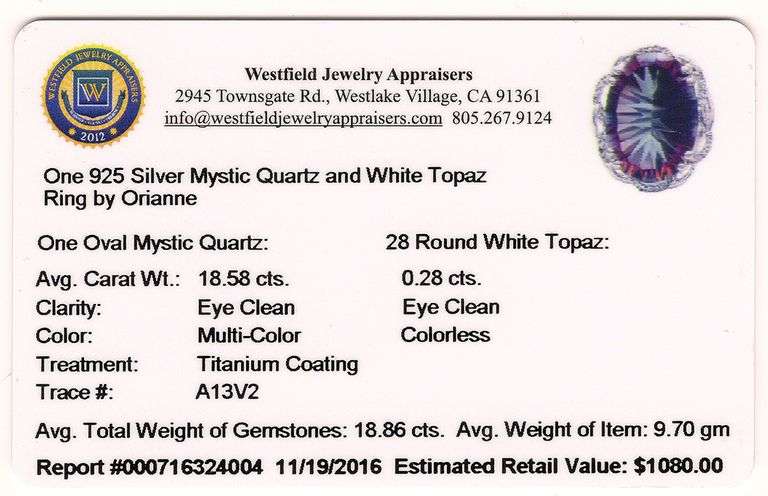 Brilliant 18.58CTS Mystic Quartz & 0.28CTW White Topaz Ring in Sterling Silver