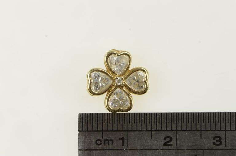 14K Yellow Gold Heart CZ Clover Cluster Diamond Accent Pendant