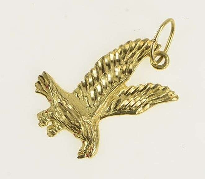 14K Yellow Gold Diamond Cut Soaring Eagle Patriotic Bird Pendant