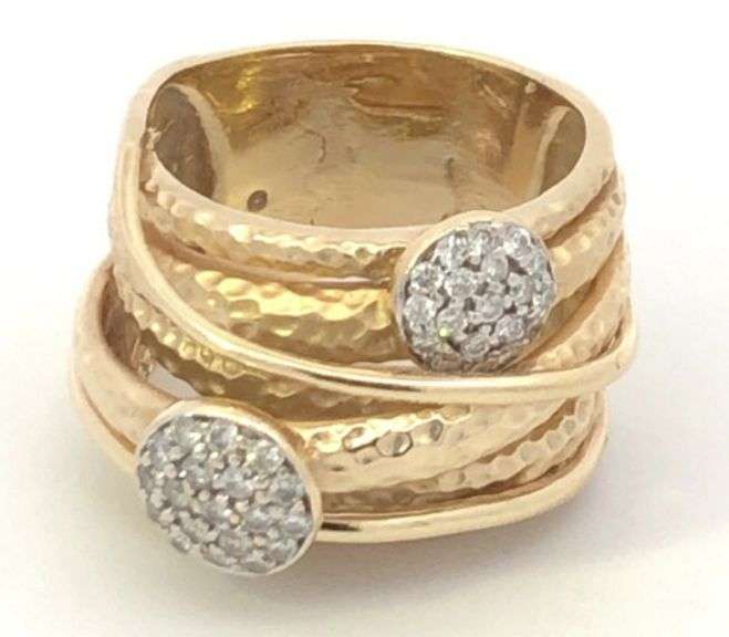 14K Yellow Gold 0.54 Ctw Diamond Layered Statement Band Ring