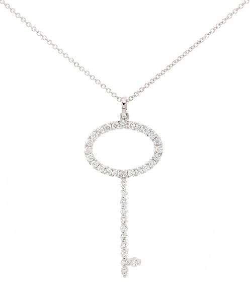 0.50ctw Diamond Key Pendant Necklace in 18K White Gold