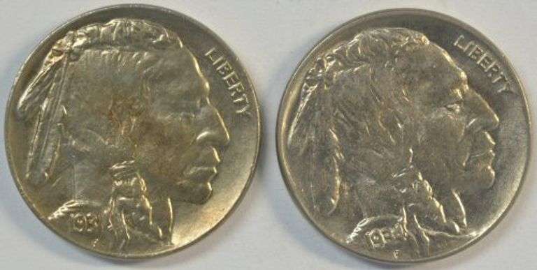 Very Choice BU 1931-S & 1934-P Buffalo Nickels. Lustrous