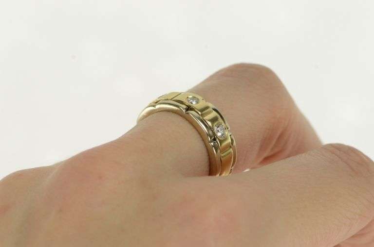 14K Yellow Gold Diamond Watch Chain Pattern Wedding Band Ring