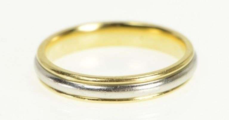 18K Yellow Gold Platinum 4mm Two Tone Classic Wedding Band Ring