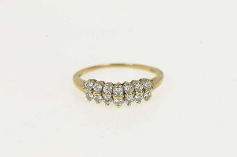 10K Yellow Gold Classic Squared Vintage Statement CZ Band Ring