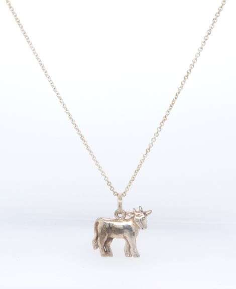 Vintage 925 Sterling Silver Cow Pendant on Chain Necklace