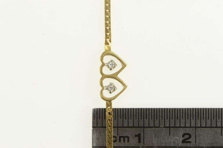 14K Yellow Gold Diamond Two Heart Retro Serpentine Chain Bracelet