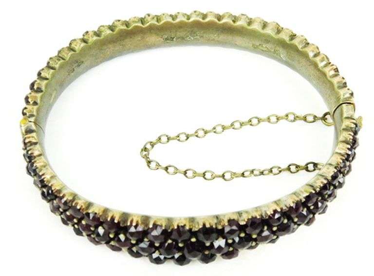 Beautiful Antique Bohemian Garnet Bangle Bracelet
