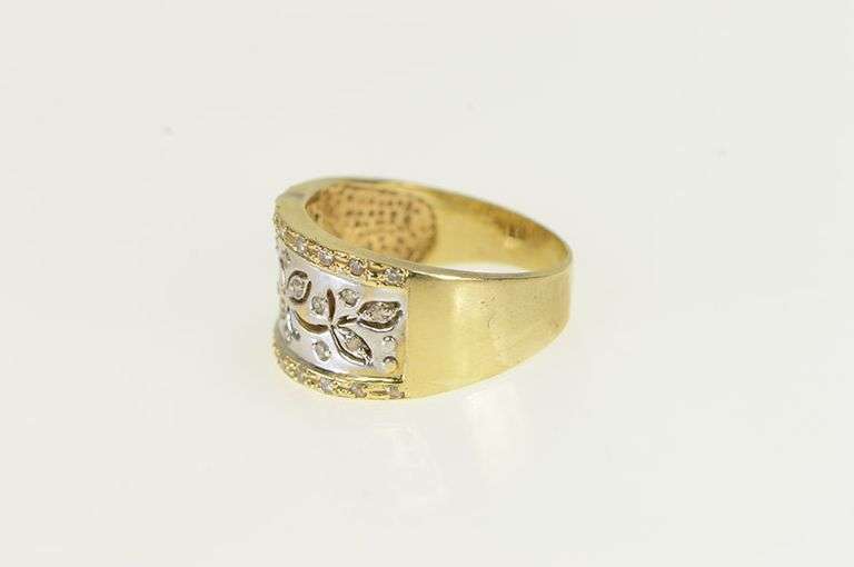 14K White Gold Diamond Ornate Floral Vine Statement Band Ring