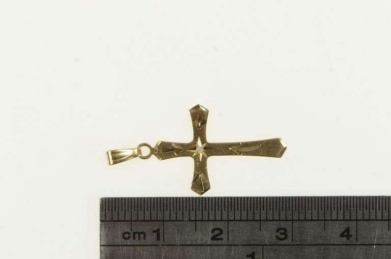 14K Yellow Gold Diamond Inset Retro Cross Christ Faith Charm/Pendant