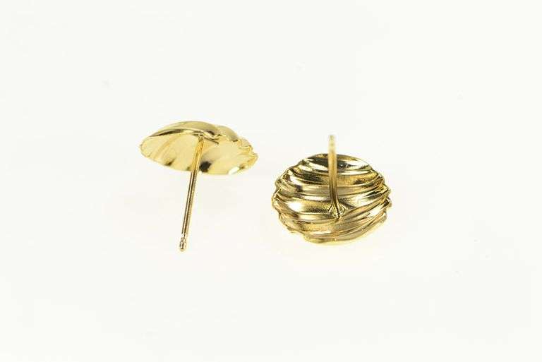 14K Yellow Gold Grooved Retro Geometric Statement Stud Earrings