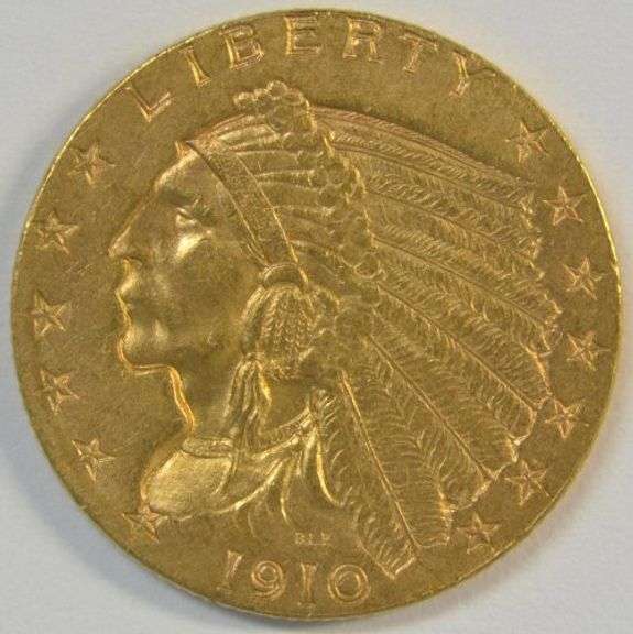 Lovely BU 1910 US $2.50 Indian Gold Piece. Nice