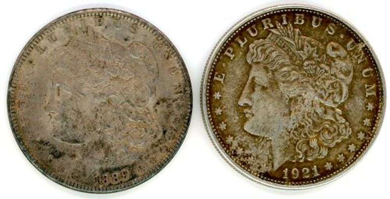 2 Different Morgan Silver Dollars: 1889 & 1921